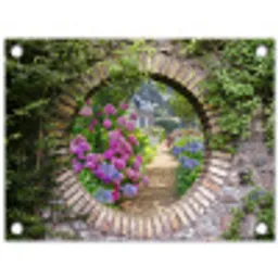 Bloemrijke tuinpoort tuinposter los doek klein -3d