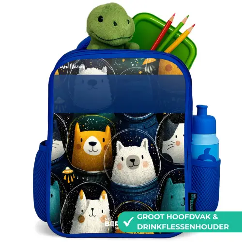 Dieren - Sterren - Planeten - Astronaut Kinderrugzak - Blauw middel -inhoud_NL