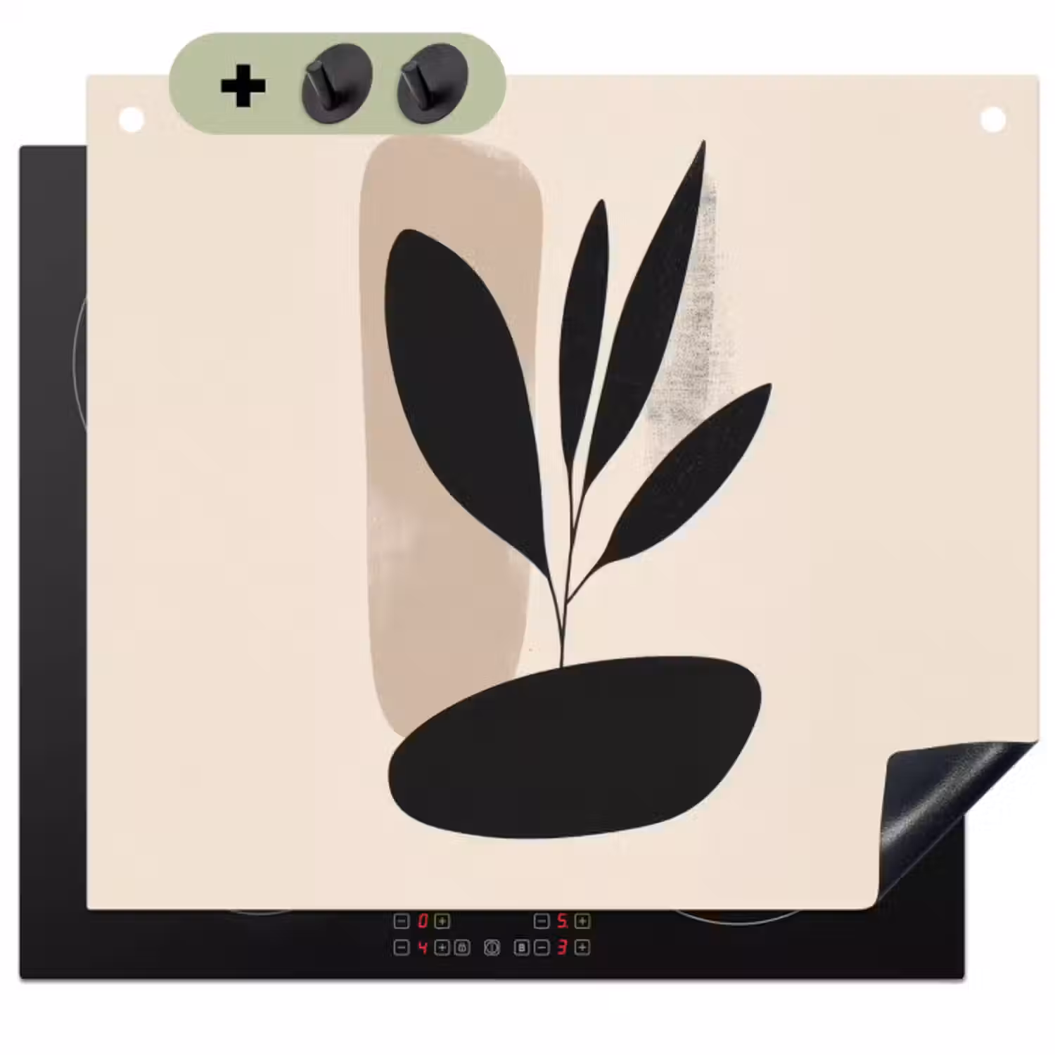 Inductie beschermer en spatscherm (2in1) - Plant - Beige - Japandi
