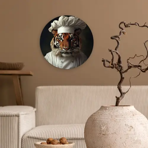 Tijger - Kokskleding - Bruin Wandcirkel plexiglas klein -sfeer1