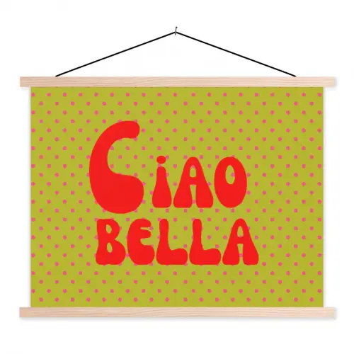 Ciao bella - Rood - Groen - Stippen textielposter latten blank klein -3d