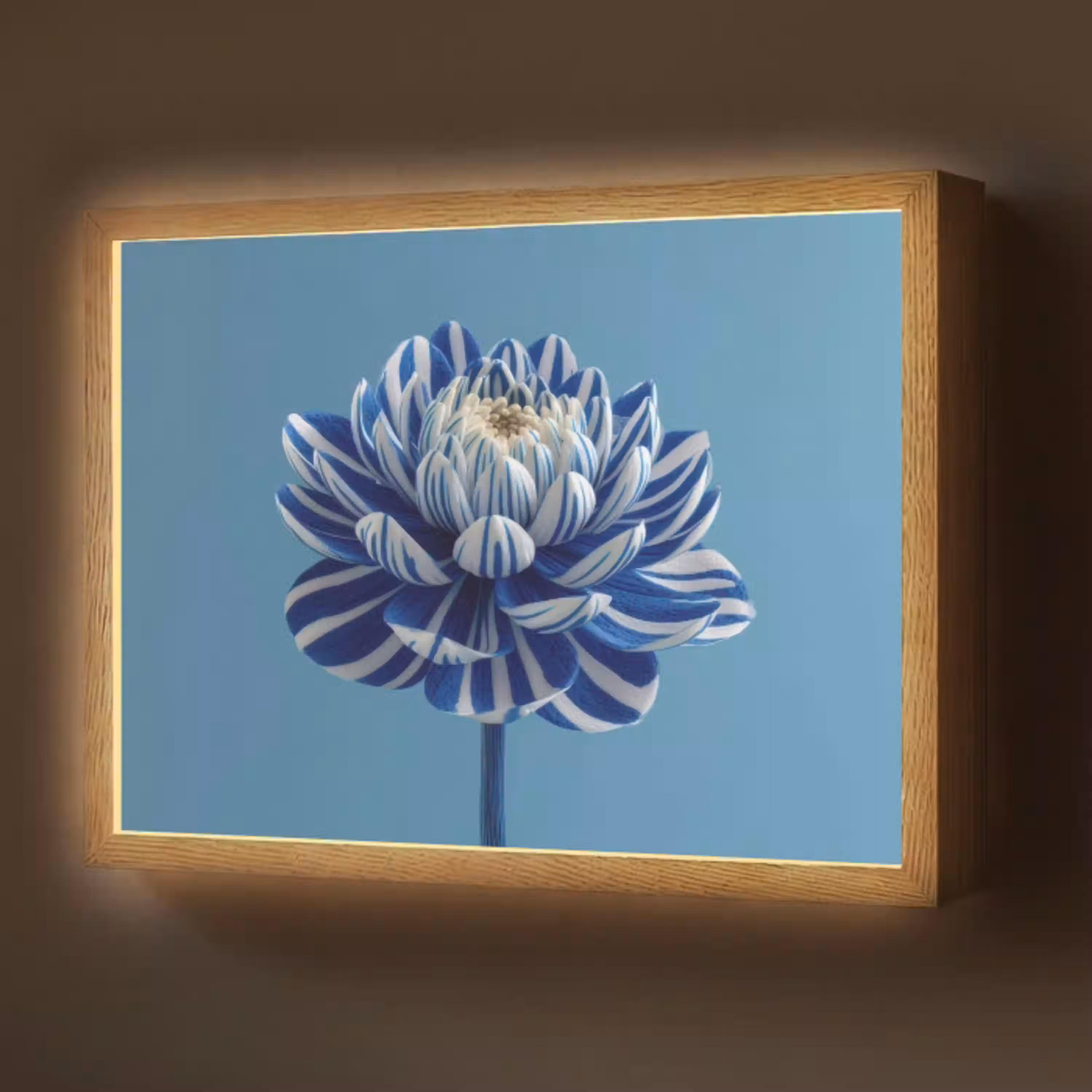 Bloem - Blauw - Bloemblaadjes - Streepjes Light Box met batterij (Wandlamp) middel -z3d_website