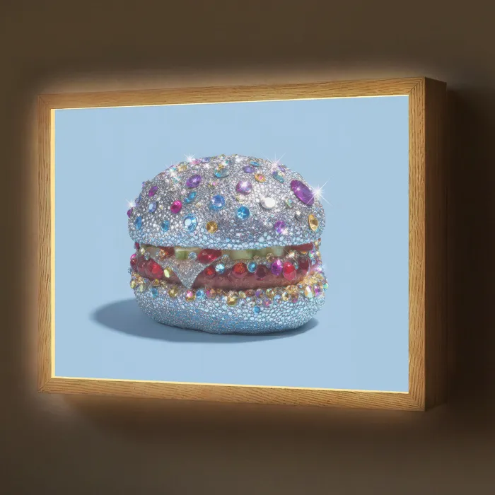 Glitters - Hamburger - Blauw Light Box met batterij (Wandlamp) middel -z3d_website