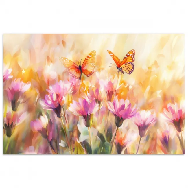 Poster - Vlinders - Oranje - Bloemen