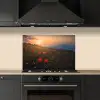 Bloemenveld - Gras - Bloemen - Planten - Zonsondergang - Oranje keuken achterwand spatscherm klein -sfeer1