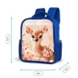 Hertje - Bloemen - Stippen - Roze Kinderrugzak - Blauw middel -productfoto_formaten