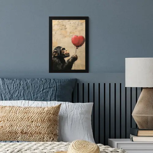 Street art - Chimpansee - Ballon - Graffiti - Banksy fotolijst zwart zonder passe partout klein -sfeer3