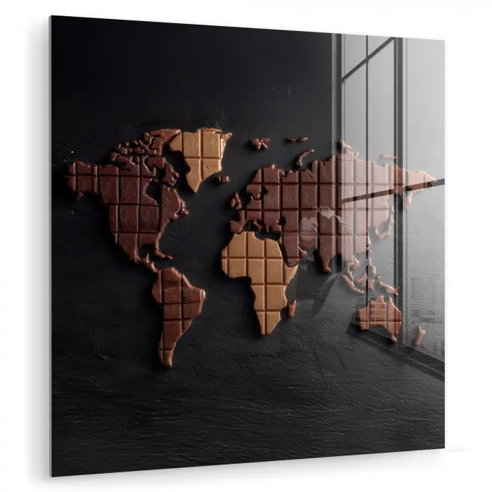 Wereldkaart - chocola - Smakelijke uitstraling plexiglas 5mm klein -zzzproduct_nieuw
