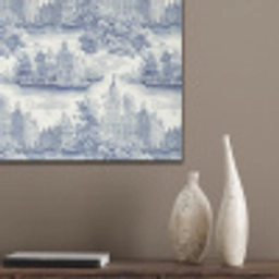 Huizen - Bomen - Water - Vogels - Blauw PET vilt klein 837 -sfeer6_closeup