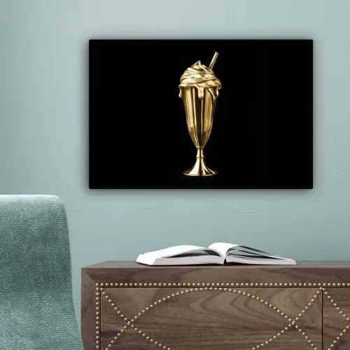Milkshake - Goud - Drinken - Zwart canvas 2cm klein -sfeer4