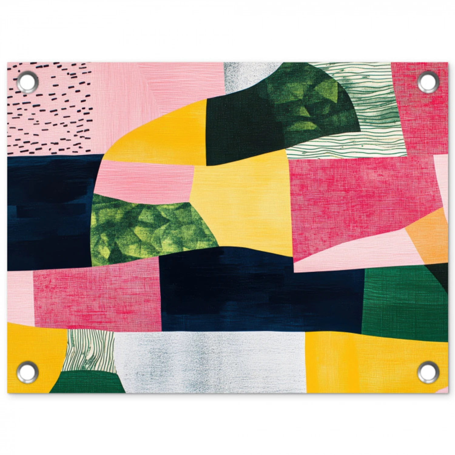 Abstract - Roze - Lappen - Vormen - Geel tuinposter los doek klein -3d