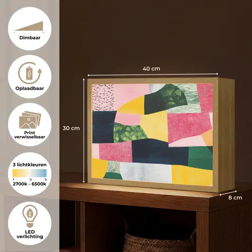 Abstract - Roze - Lappen - Vormen - Geel Light Box met batterij (Wandlamp) middel -USP_websiteoverzichtNL