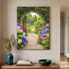 Doorkijk - Poort - Hortensia - Bloementuin Textielframe zwart klein -sfeer1