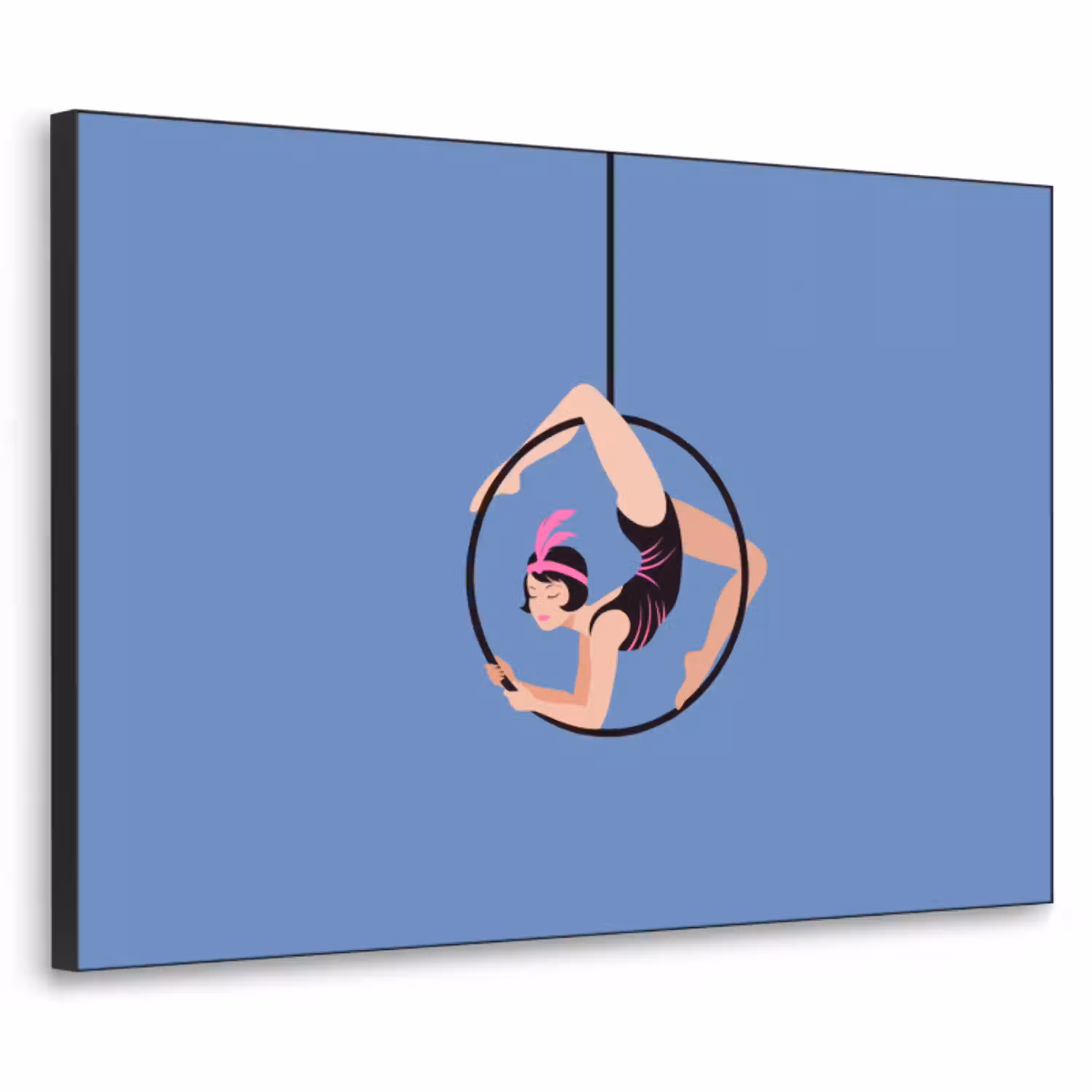 Vrouw - Aerial hoop - Art deco - Illustratie - Blauw Textielframe zwart klein -3d