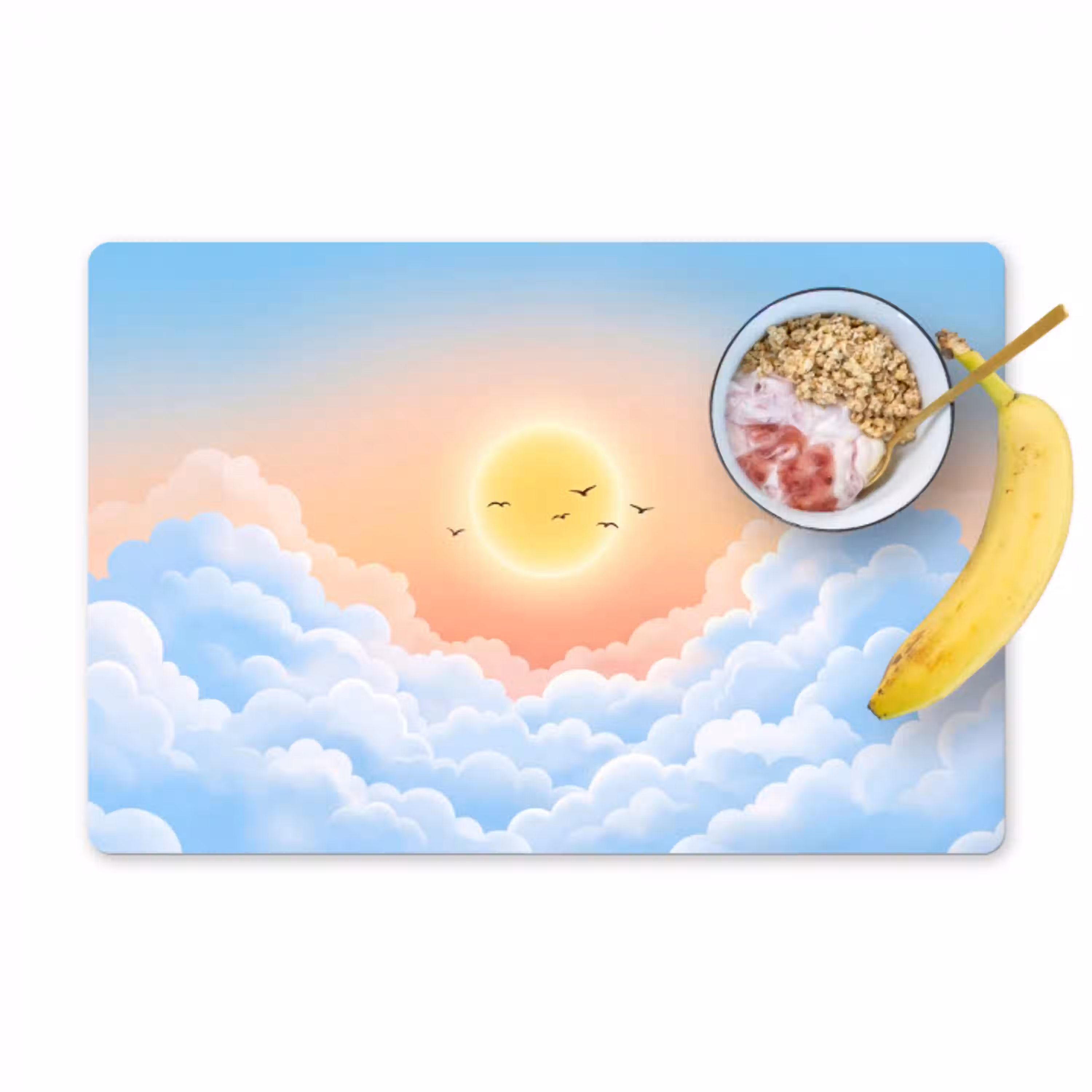 Zon - Vogels - Lucht - Natuur - Geel Placemat vinyl groot -zzzproduct_Kitchenyeah-website