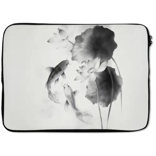 Lotusbloemen - Vissen - Bladeren - Zwart laptophoes neopreen klein -zkaufland3dotto