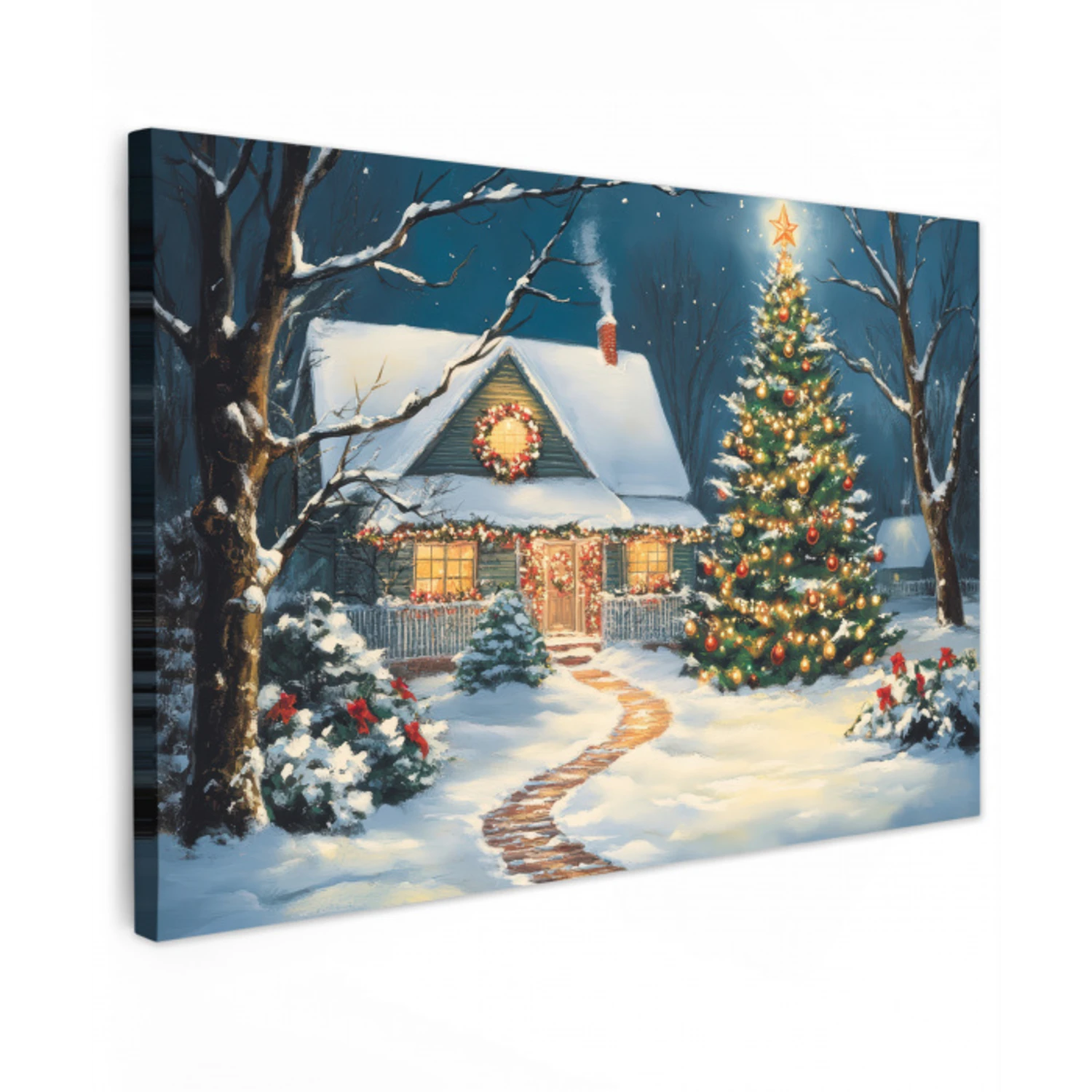 Kerst - Kerstboom - Winter - Huis - Sneeuw canvas 2cm klein -z3d
