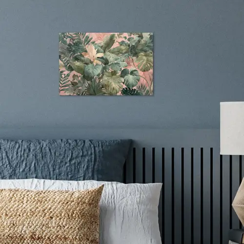 Compositie van bladeren - Groen - Roze poster papier klein -sfeer2