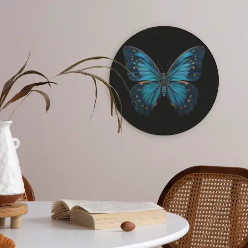 Vlinder - Blauw - Contrast Akoestische PET Vilt - Rond klein -sfeer3