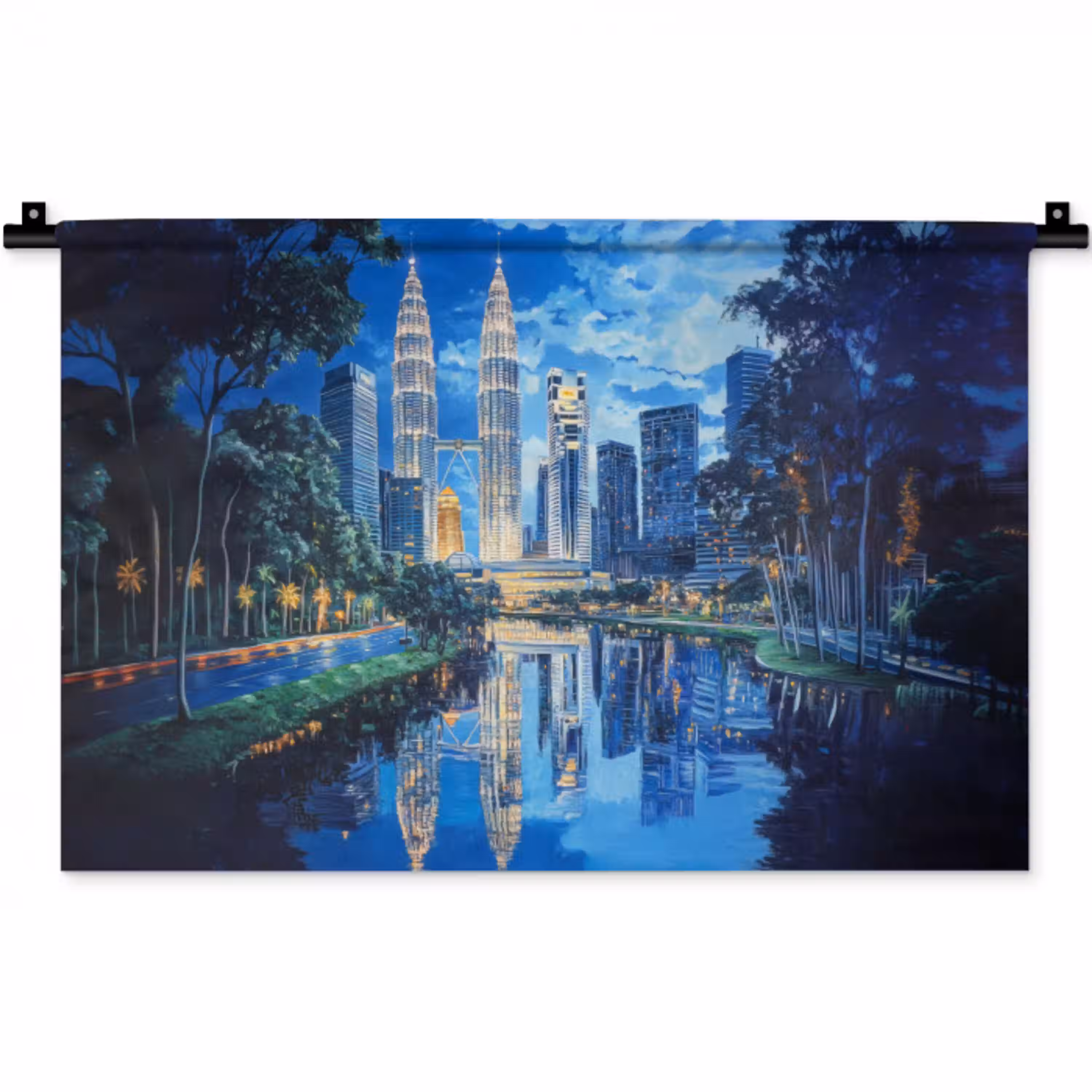 Stad Kuala Lumpur - Skyline - Wolkenkrabbers - Water Wandkleed katoen klein -zz3d