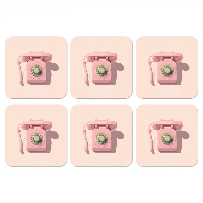 Draaischijftelefoon - Retro - Roze onderzetter kurk middel -3d