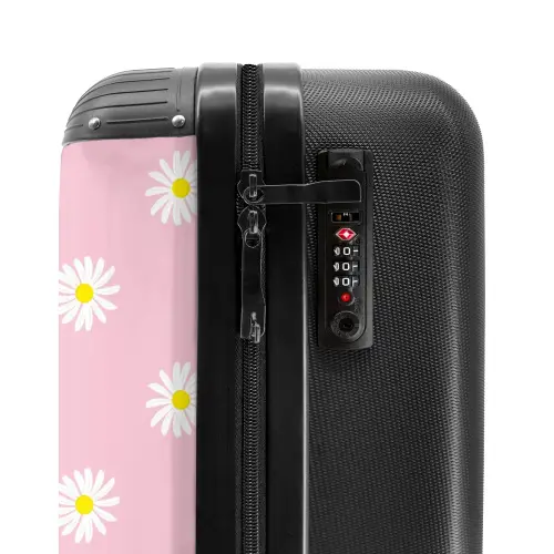 Pastel - Margrieten op licht licht roze achtergrond NBS - Handbagage koffer - Kinderen Unisex middel -slot