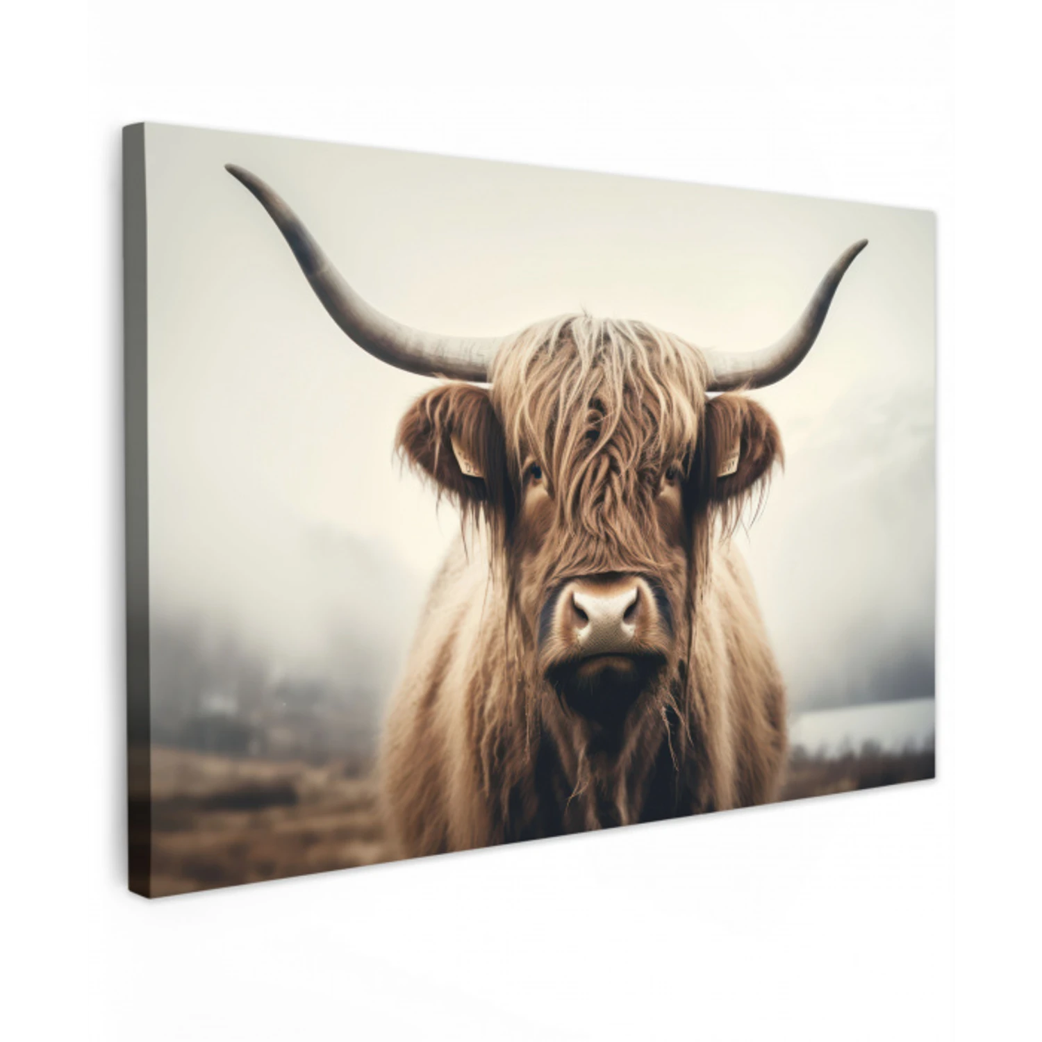 Schotse hooglander - Hoorns - Landschap canvas 2cm klein -z3d