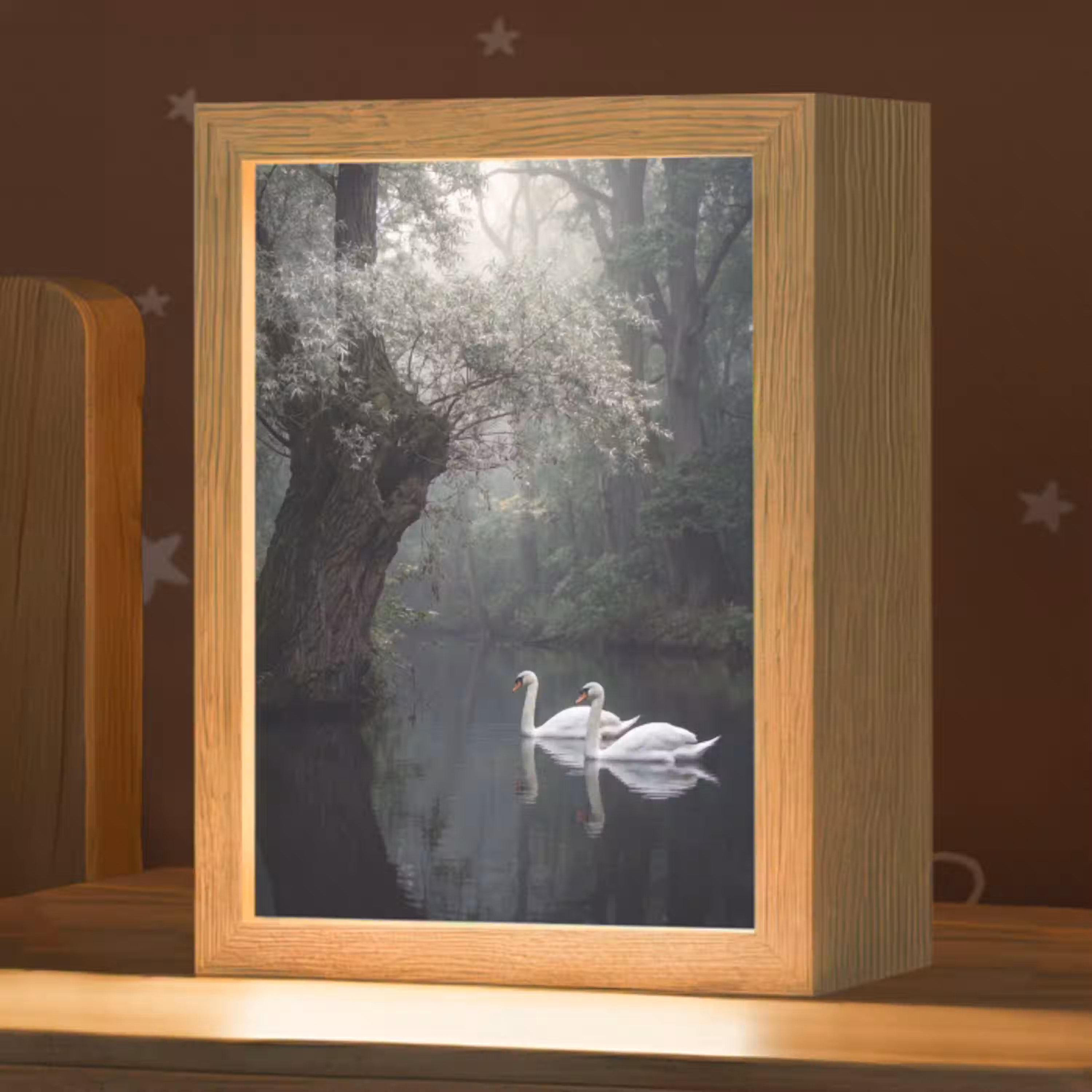 Zwanen - Rivier - Bos Light Box met kabel (Kinderlampje) klein -zzz_3d_website
