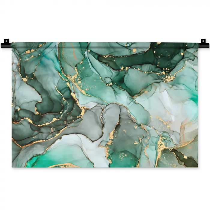 Goud - Marmer - Groen - Luxe - Marmerlook - Grijs Wandkleed katoen klein -zz3d