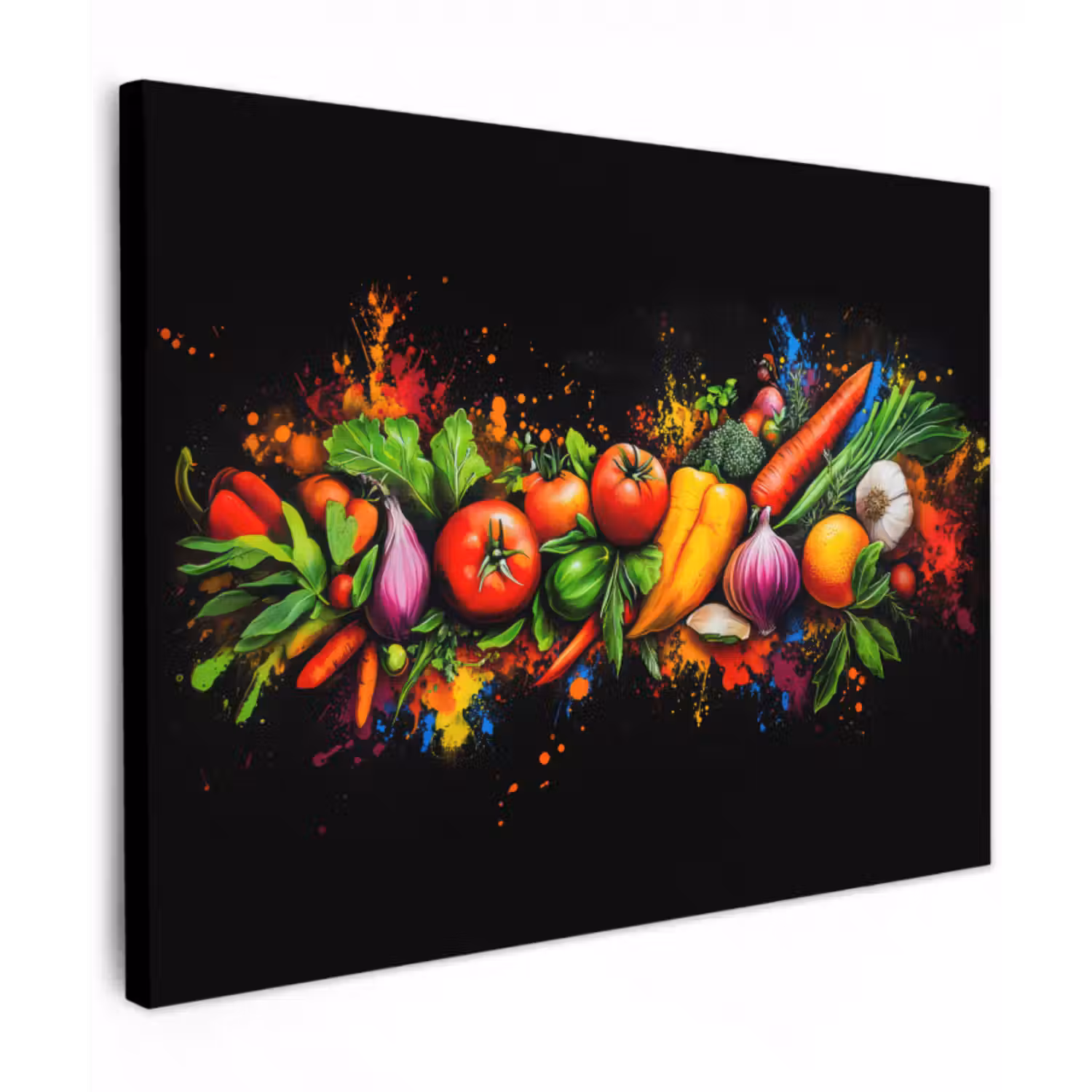 Leinwandbild - Gemüse - Lebensmittel - Kräuter - Graffiti - Kochen