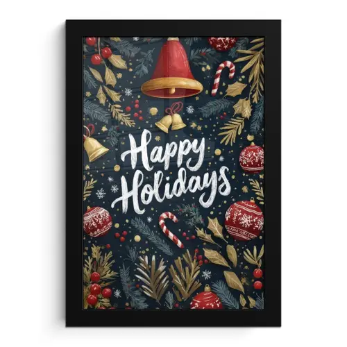 Feestelijk - Kerstgroet - Kleurrijk fotolijst zwart zonder passe partout klein -3d