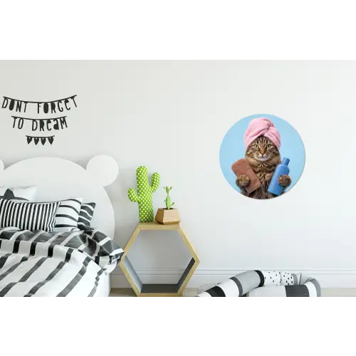 Kat - Handdoek - Washand - Zeep Wandcirkel aluminium klein -kinderkamer
