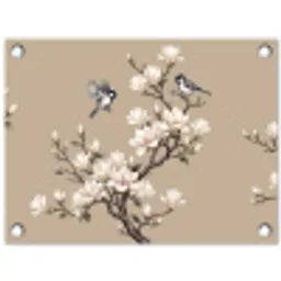 Oosters - Vogels - Beige tuinposter los doek klein -3d