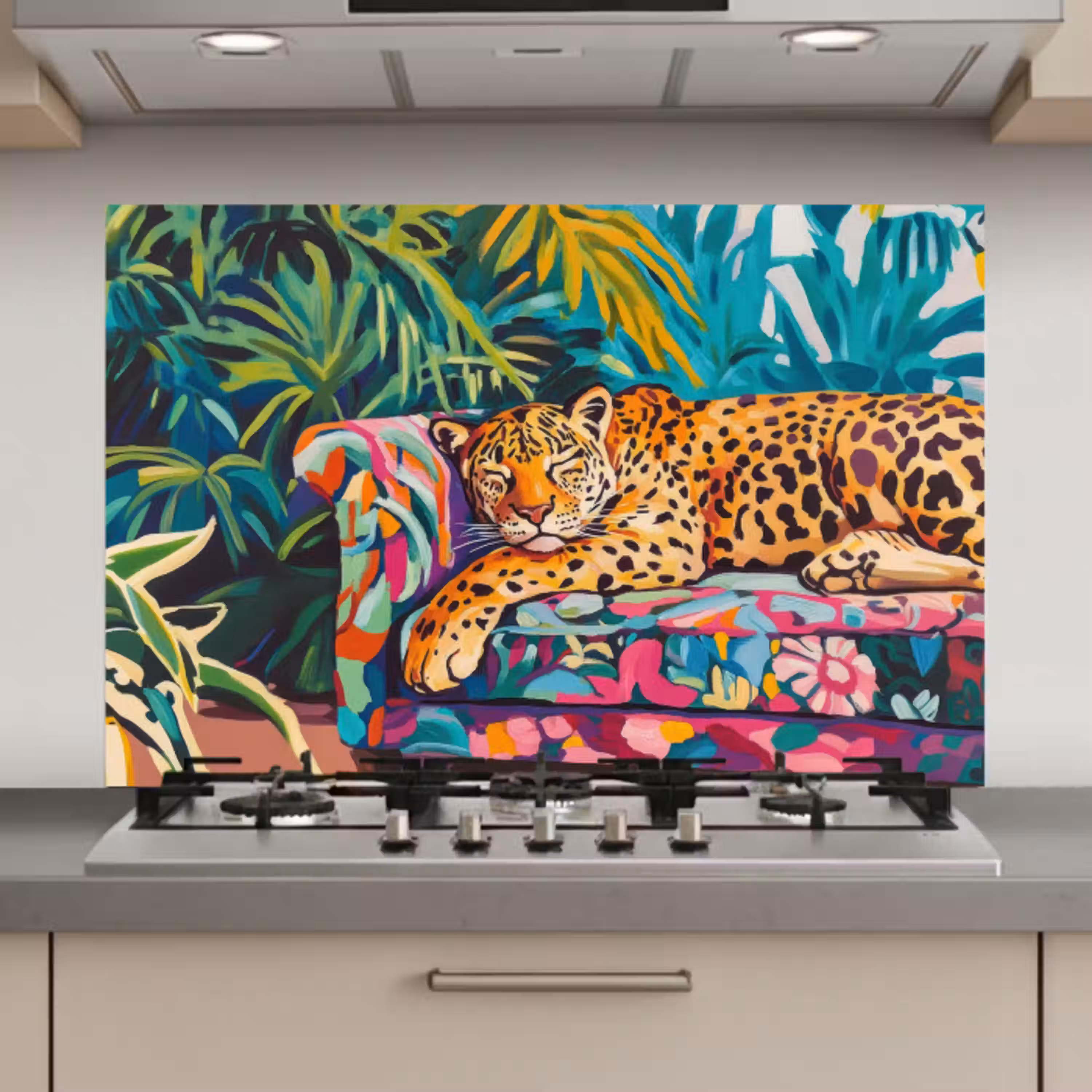 Luipaard - Kleurrijk - Tropisch keuken achterwand spatscherm klein -3d_website