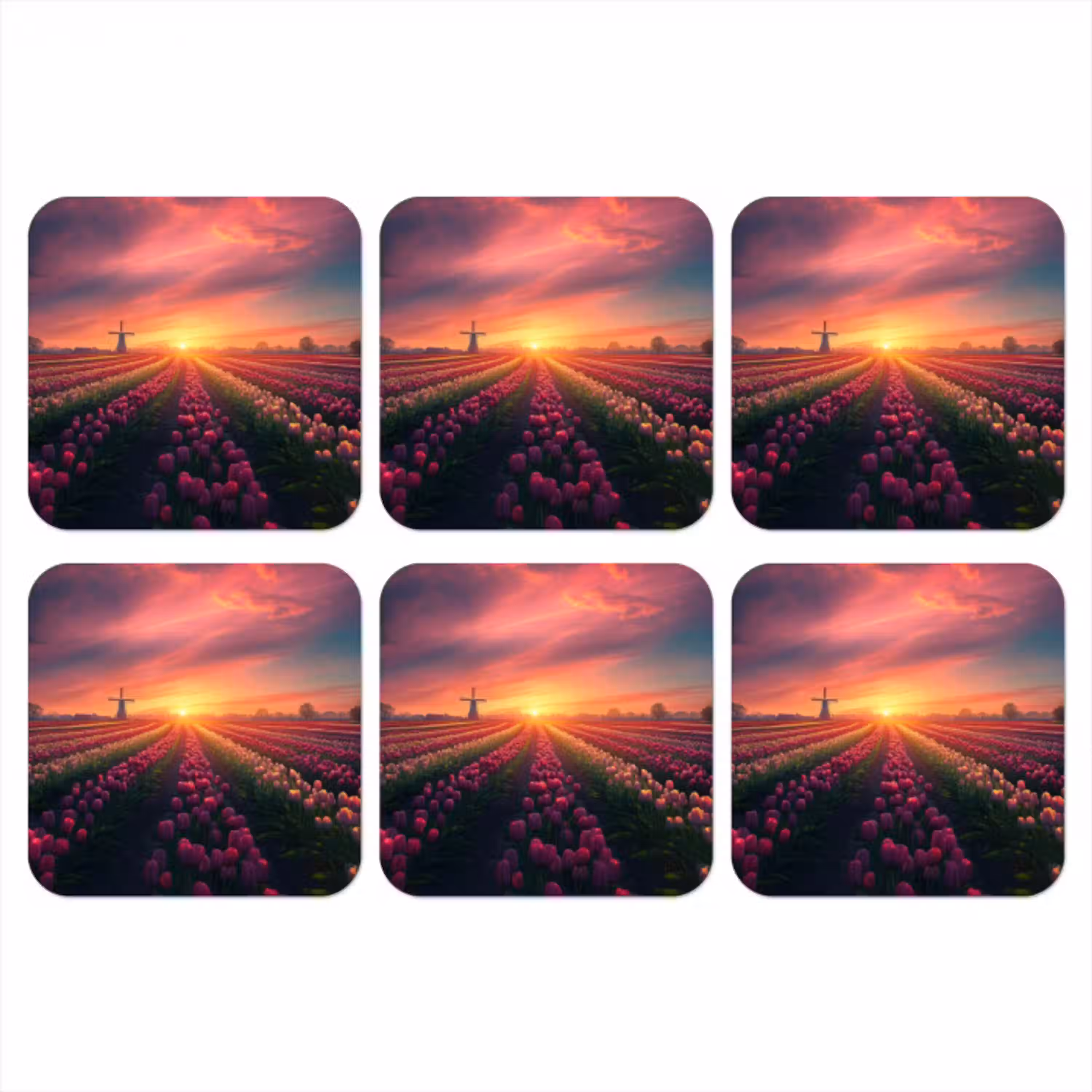 Windmolen - Zonsondergang - Landschap onderzetter kurk middel -3d
