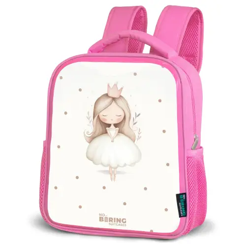 Ballerina prinses tussen beige stippen Kinderrugzak - Roze middel -schuin