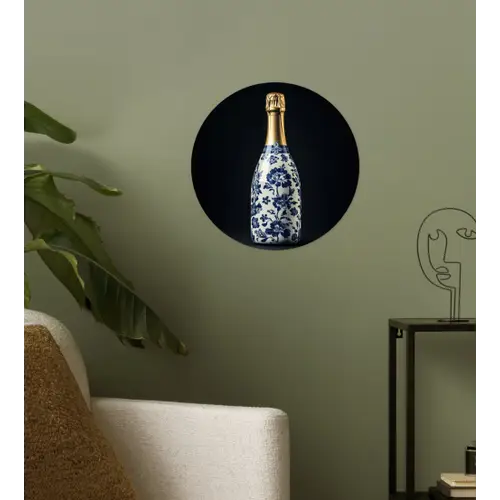 Champagne - Bloemen - Goud - Chique Wandcirkel behangsticker klein -sfeer2