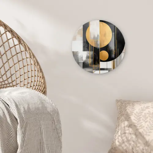 Abstract - Goud - Zilver - Vormen - Aesthetic - Modern Wandcirkel kunststof plaat 5mm dik klein -sfeer5