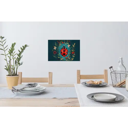 Bloemen - Lieveheersbeestje - Hartje - Rood Muursticker klein -eettafel