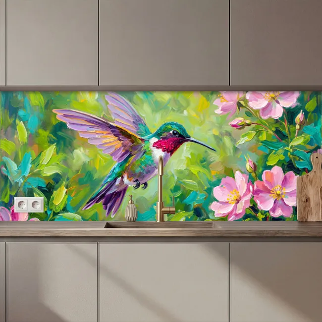 Keuken achterwand - Kolibrie - Bloemen - Natuur - Kleurrijk