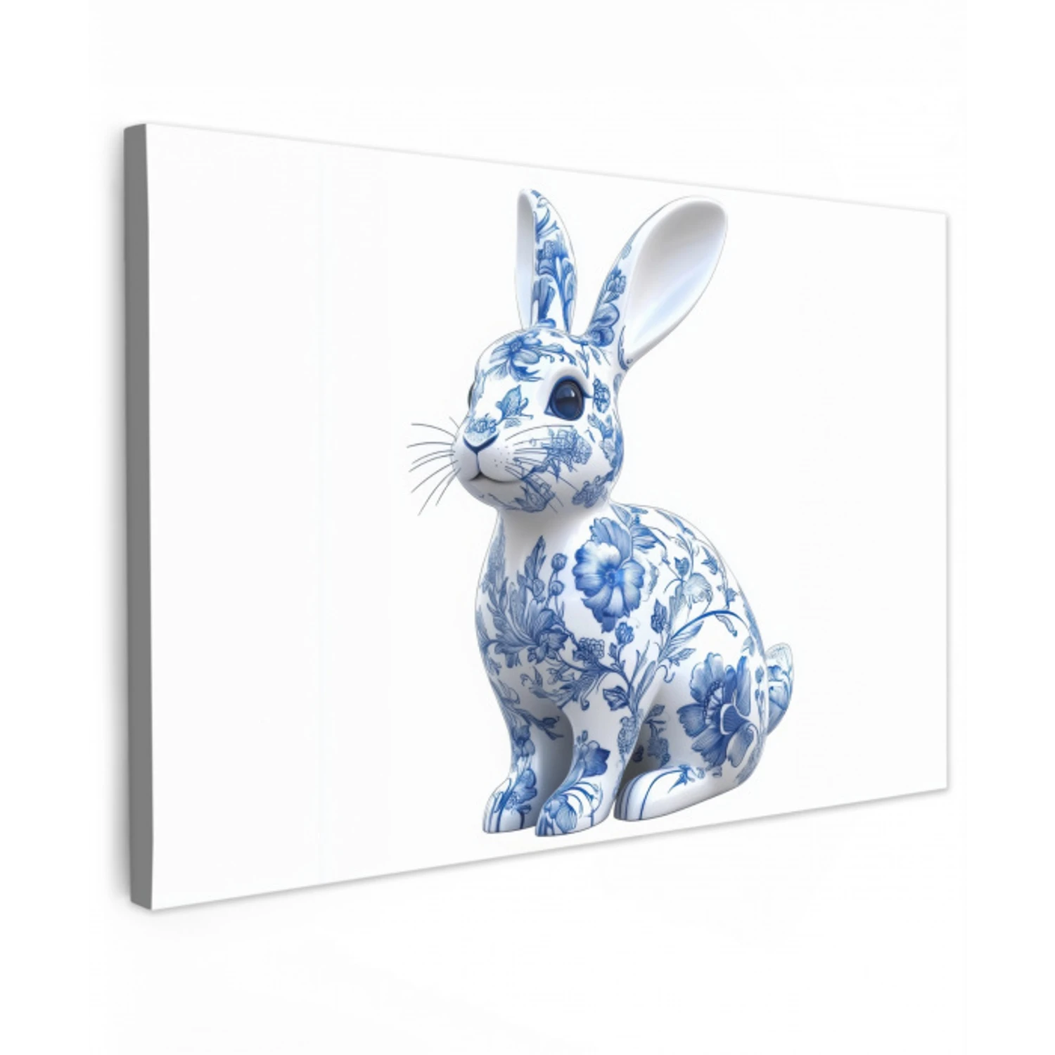 Delftsblauw - Haasje - Wit Tuinposter op houten frame 2 cm dik klein -3d