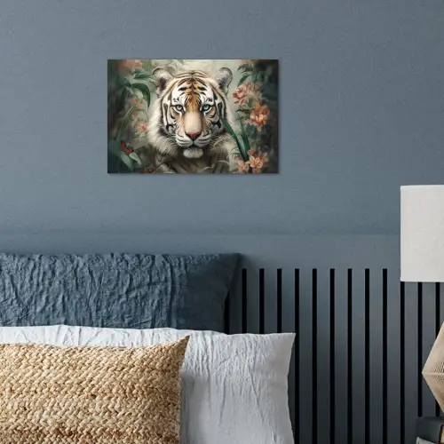 Tijger - Vlinders - Dieren - Jungle - Bloemen poster papier klein -sfeer2