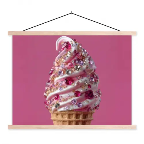Softijs - Edelstenen - Roze - Hoorntje textielposter latten blank klein -3d