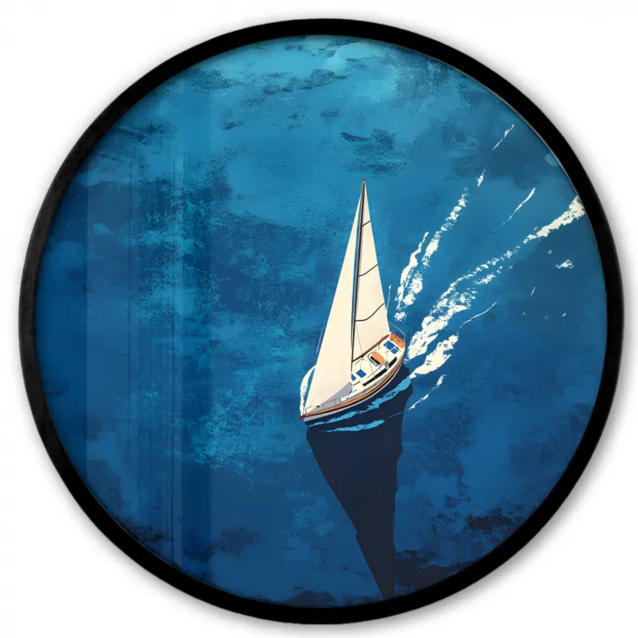 Zeilboot - Water - Abstract - Schaduw Fotolijst rond zonder passe partout klein -3d