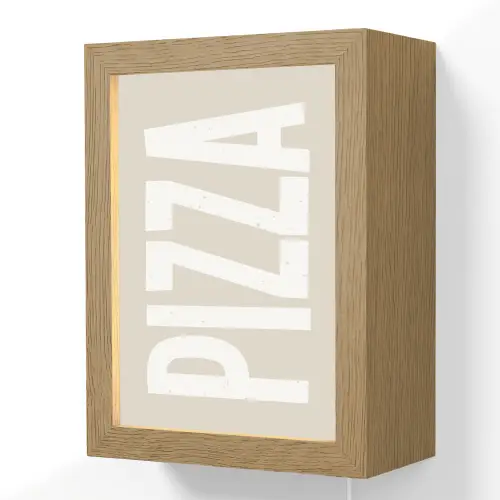 Pizza - Decoratie - Japandi - Wit Light Box met kabel (Wandlamp) klein -3d