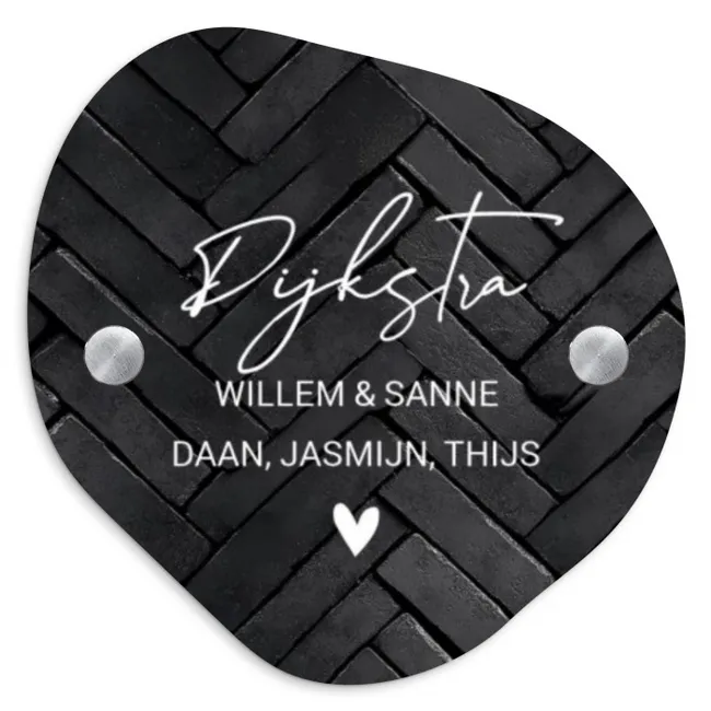 Zwarte tegels - Sierlijk Naambord Organisch klein -3d