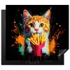 Kat - Eten - Patat - Graffiti - Abstract Inductie beschermer vinyl 3mm middel -3d