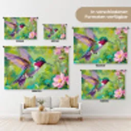 Kolibrie - Bloemen - Natuur - Kleurrijk Wandkleed katoen klein -tsfeer8_DE