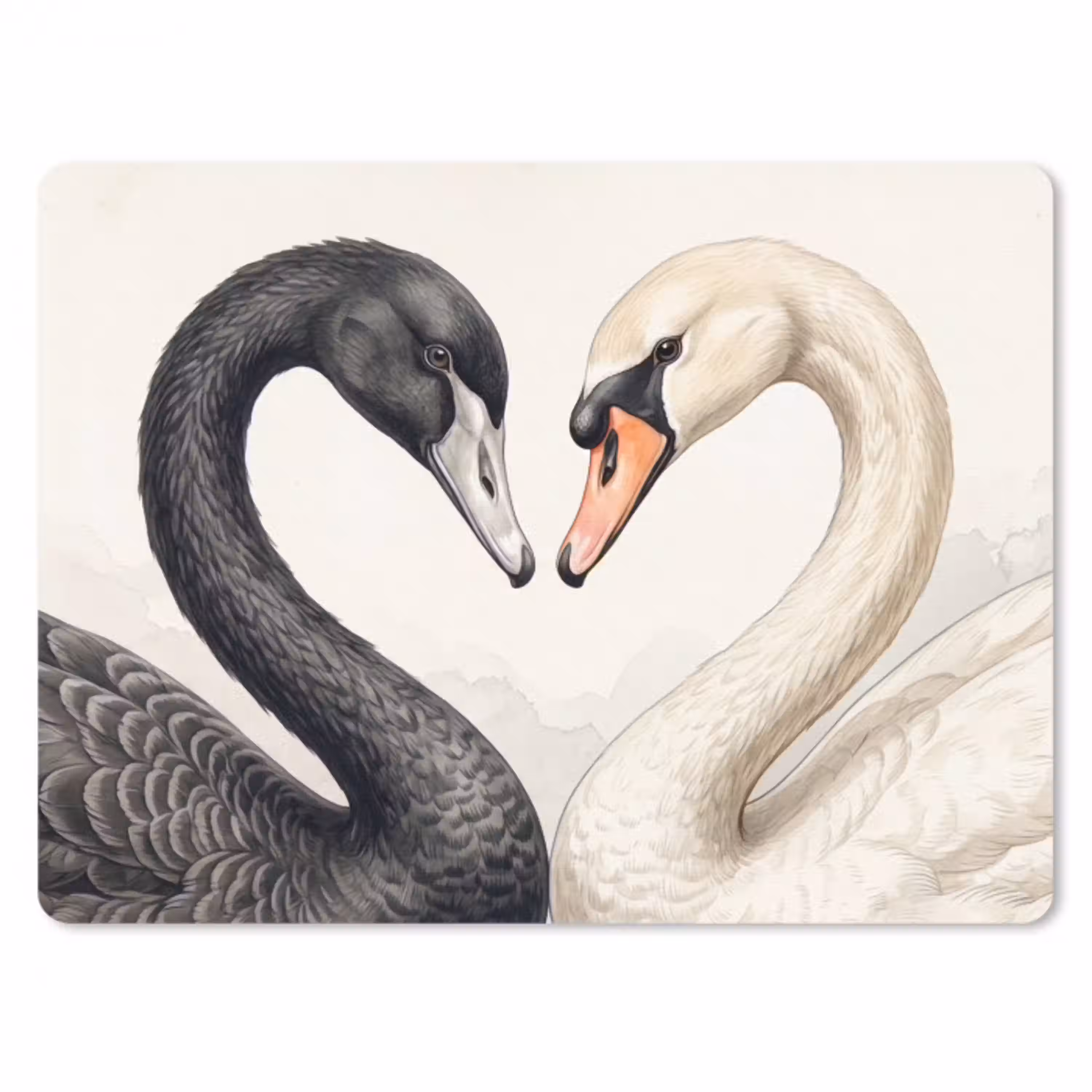 Zwanen - Hartvorm - Dieren muismat rubber klein -3d