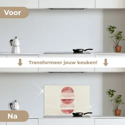 Minimalistisch - Cirkels - Roze keuken achterwand spatscherm klein -voor_na_NL